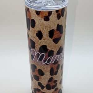 Leopard Print Tumbler with 'Mama Bear' Script